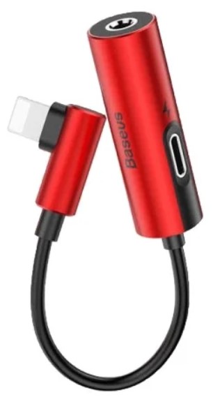 Аудио-адаптер Baseus CALL42-91 L42 IP Male to 3.5mm+IP Female Adapter Red (Красный)