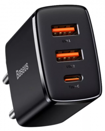 Сетевая зарядка Baseus Compact Quick Charger 30W QC+ PD Black (1Type-C + 2USB) (CCXJ-E01)