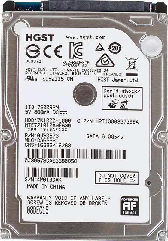 Жесткий диск HGST Travelstar 7K1000 HTE721010A9E630, 1Tb, 2.5", SATA III, HDD (0J30573)