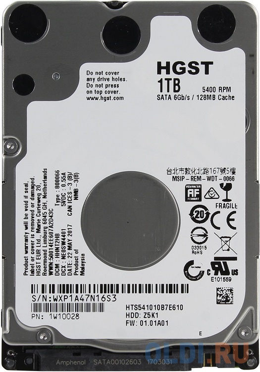Жесткий диск HGST Travelstar Z5K1, 1Tb, 2.5", SATA III, HDD (HTS541010B7E610)