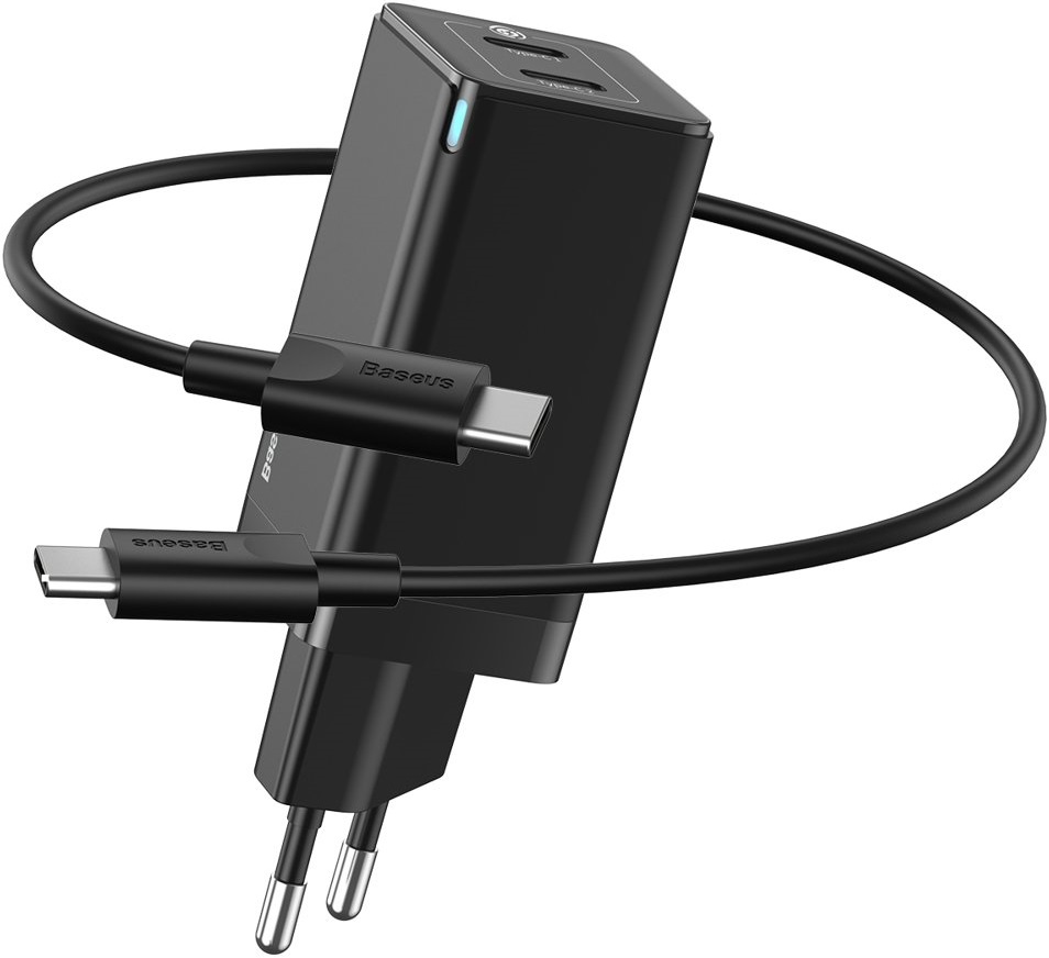 Сетевая зарядка Baseus GaN2 Q.Charger C+C 45W with Mini Cable Type-C toType-C 60W (CCGAN-M01) Black (Черный)