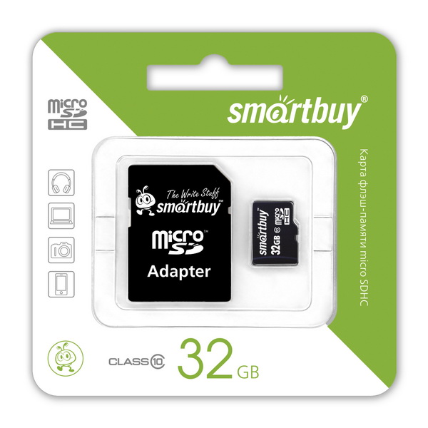 Карта памяти SmartBuy Micro SDHC 32GB Class 10 Переходник в комплекте (SB32GBSDCL6-01)