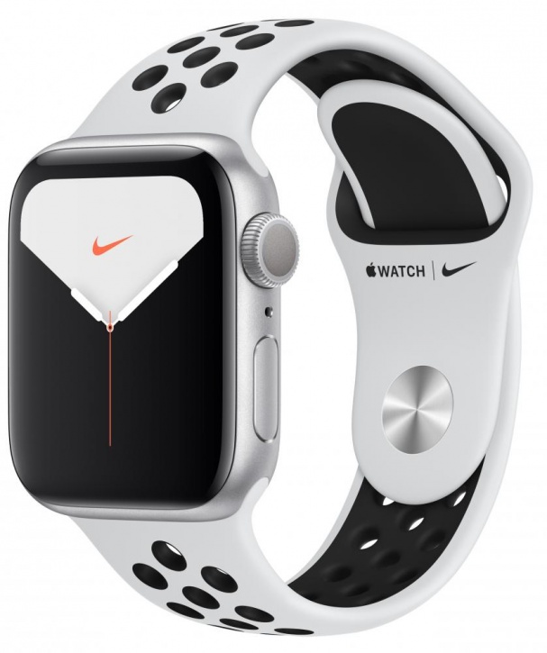 Умные часы Apple Watch Series 5 GPS 44mm Aluminum Case with Nike Sport Band Silver (Серебристый/чистая платина/черный)