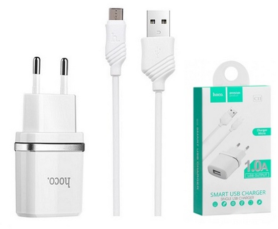 Сетевая зарядка Hoco C11 + Кабель Micro USB White (Белый)