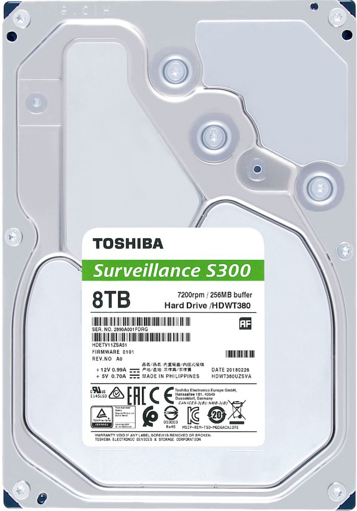 Жесткий диск Toshiba S300 HDWT380UZSVA, 8Tb, 3.5", SATA III, HDD (HDWT380UZSVA)