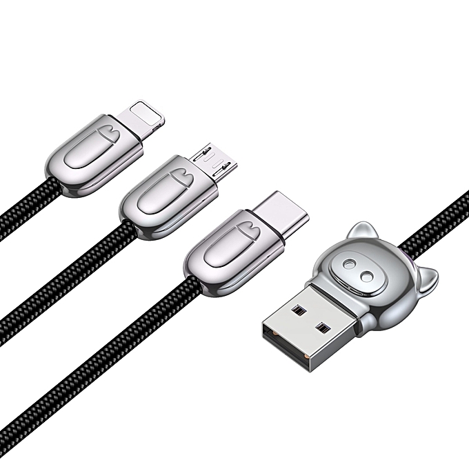 Кабель 3 в 1 Baseus CAMLT-PG01 USB Cable of Three Little Pigs USB For M+L+T 3.5A 1,2м Black (Черный)