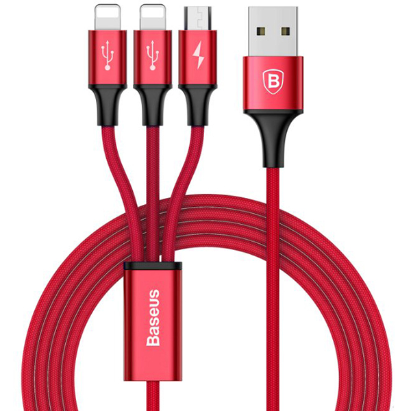 Кабель 3 в 1 Baseus CAMLT-FW09 Rapid Series 3-in-1 cable 1.2m For IP+Micro+Type-C 1,2м Red (Красный)