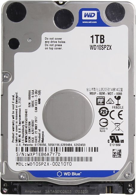 Жесткий диск Western Digital Blue WD10SPZX, 1Tb, 2.5", SATA III, HDD (WD10SPZX)