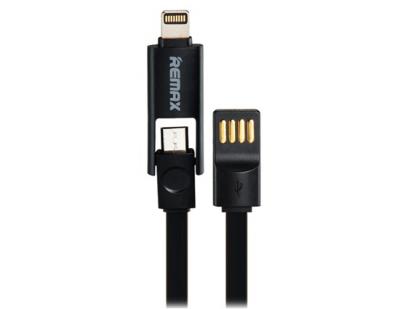 Кабель USB Remax 2 в 1 1м Black Плоский
