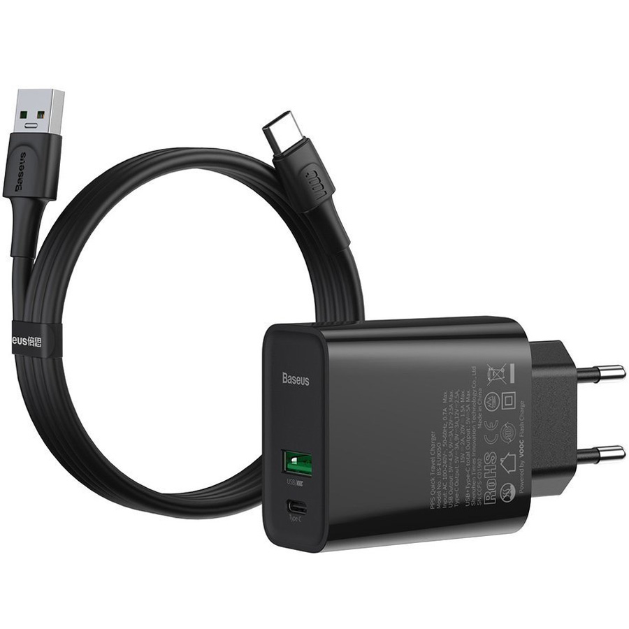 Сетевая зарядка Baseus Speed Series PPS Quick Charger VOOC Edition + кабель USB Type-C (TZCCFS-H01) Black (Черный)