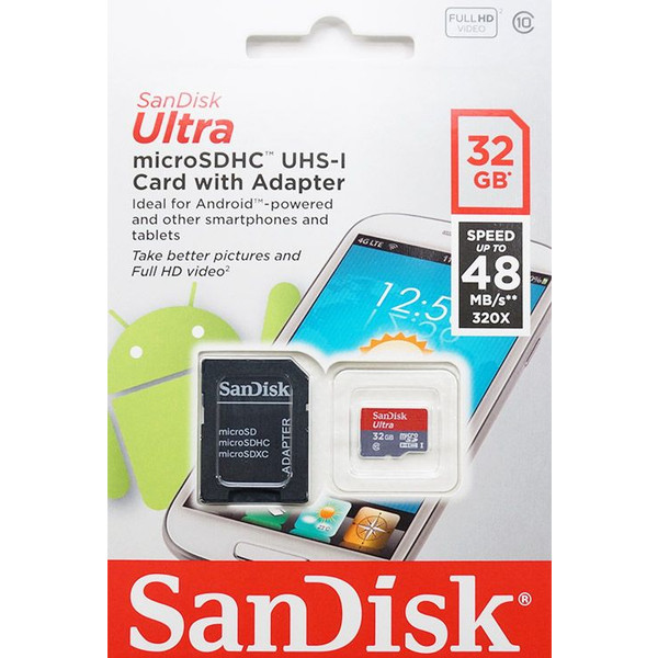 Карта памяти SanDisk Micro SDHC Ultra 320X 32GB Class 10 Переходник в комплекте (SDSDQUAN-032G-G4A)