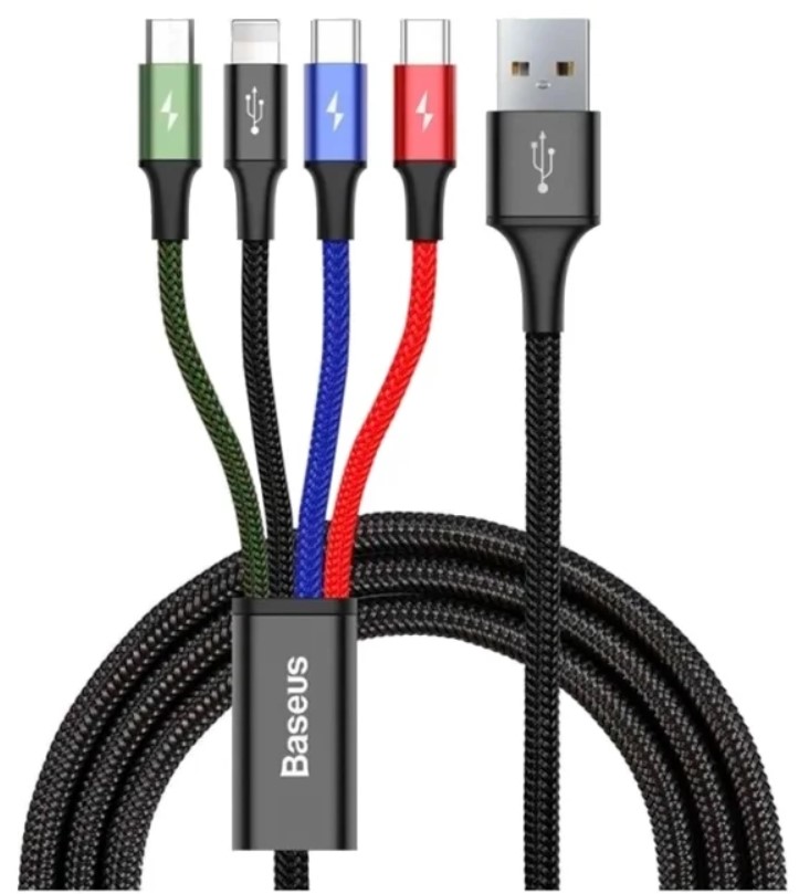 Кабель 4 в 1 Baseus CA1T4-B01 Fast 4-in-1 Cable For lightning+Type-C(2)+Micro 3.5A 1,2м Black (Черный)