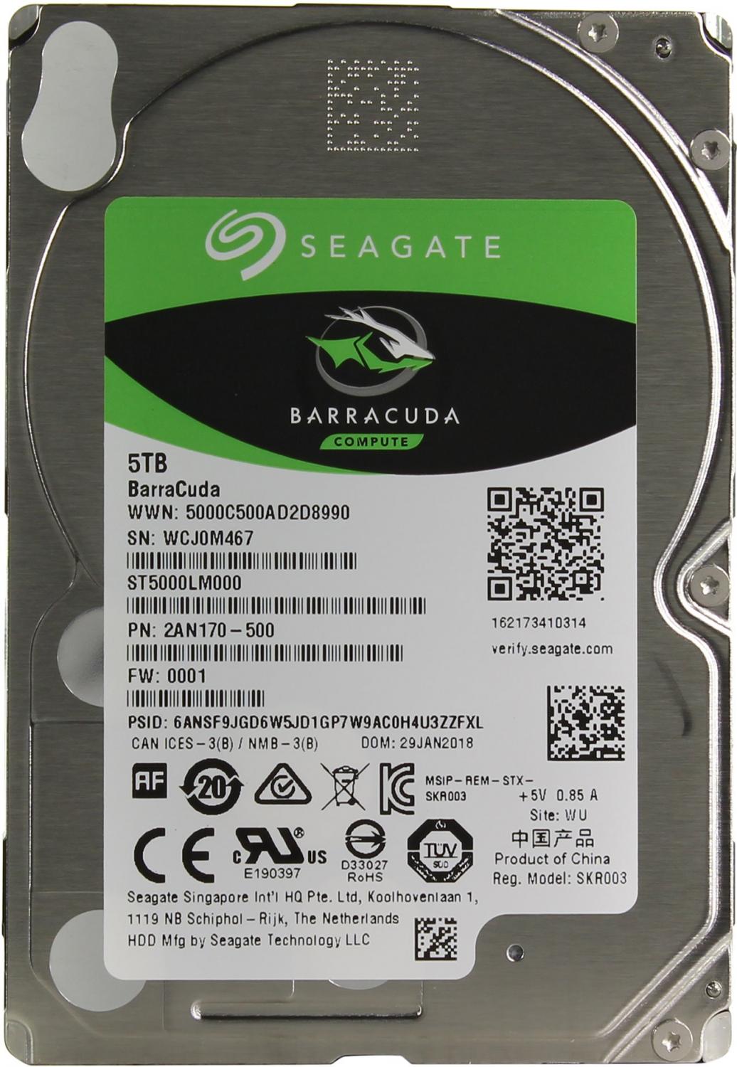 Жесткий диск Seagate Barracuda ST5000LM000, 5Tb, 2.5", SATA III, HDD (ST5000LM000)
