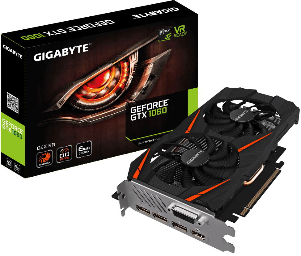 Видеокарта GIGABYTE GeForce GTX 1060 1582MHz PCI-E 3.0 6144MB 8008MHz 192 bit 2xDVI HDMI DisplayPort HDCP WINDFORCE OC (rev. 1.0/1.1)